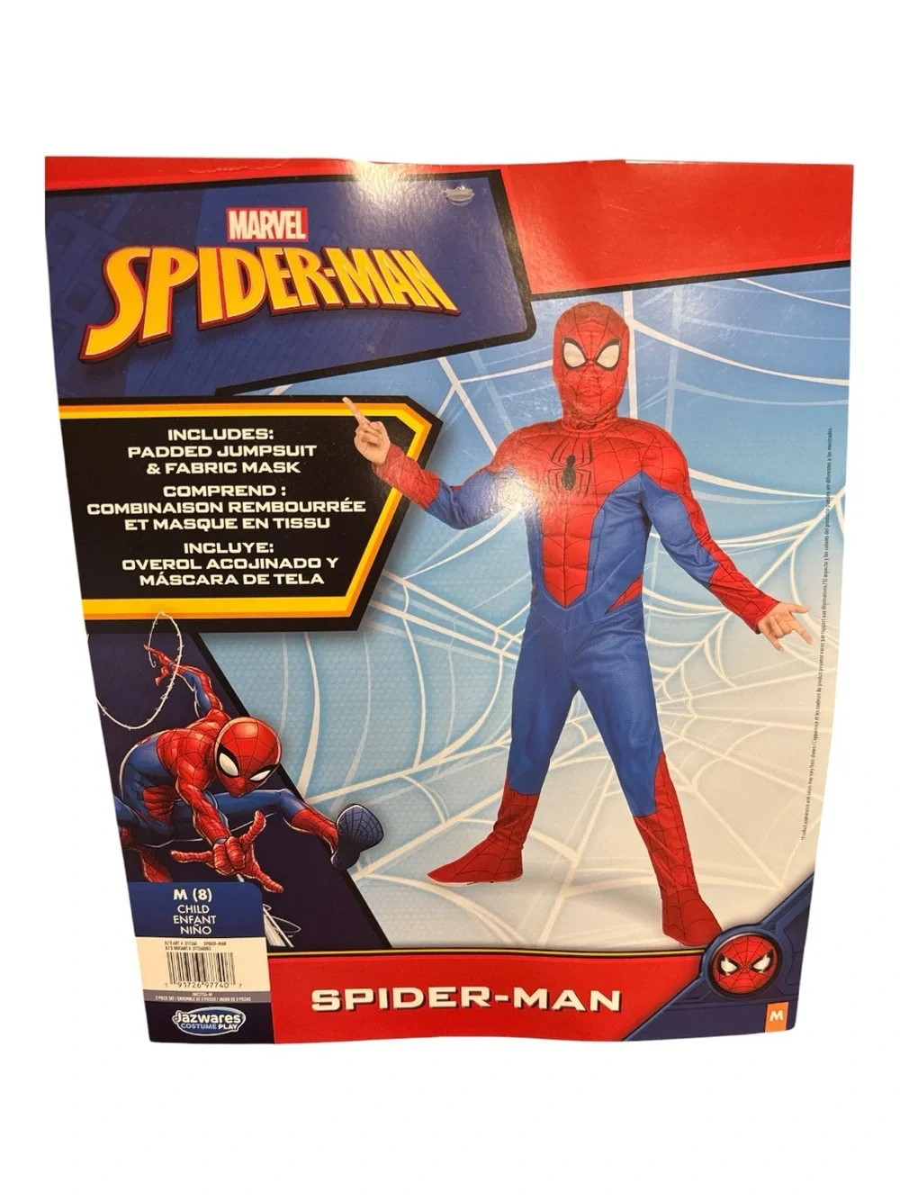 Marvel Boys' Avengers Spider-Man Padded Jumpsuit Costume w Fabric Mask Size M(8) - Picture 5 of 5